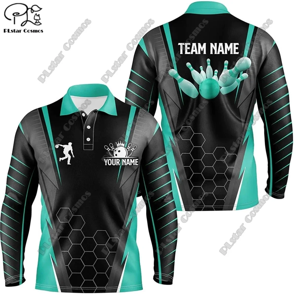 PLstar Cosmos new personalized bowling team 3D printed bowling pattern long-sleeved POLO shirt unisex team sports series X-8