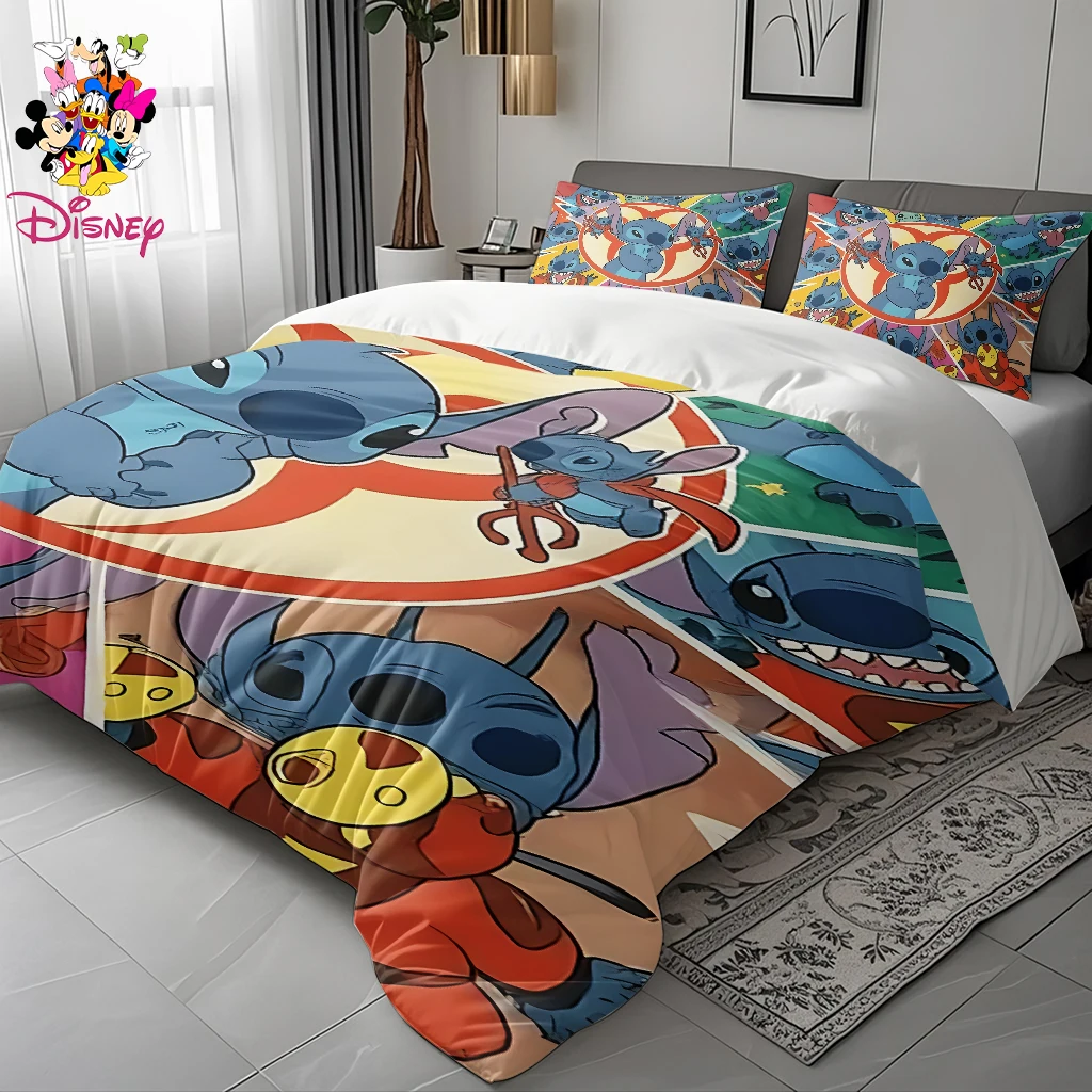 2/3 قطعة مجموعة غطاء لحاف ديزني ستيتش بدون حشو تصميم كرتوني لطيف مناسب لغرف النوم العائلية وغرف الضيوف، للاستخدام لجميع المواسم