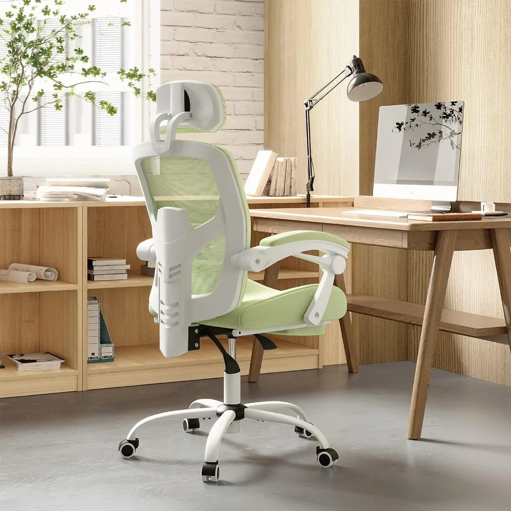 Silla de oficina reclinable con respaldo alto, asiento giratorio de malla para escritorio de ordenador, reposapiés retráctil y reposabrazos acolchados