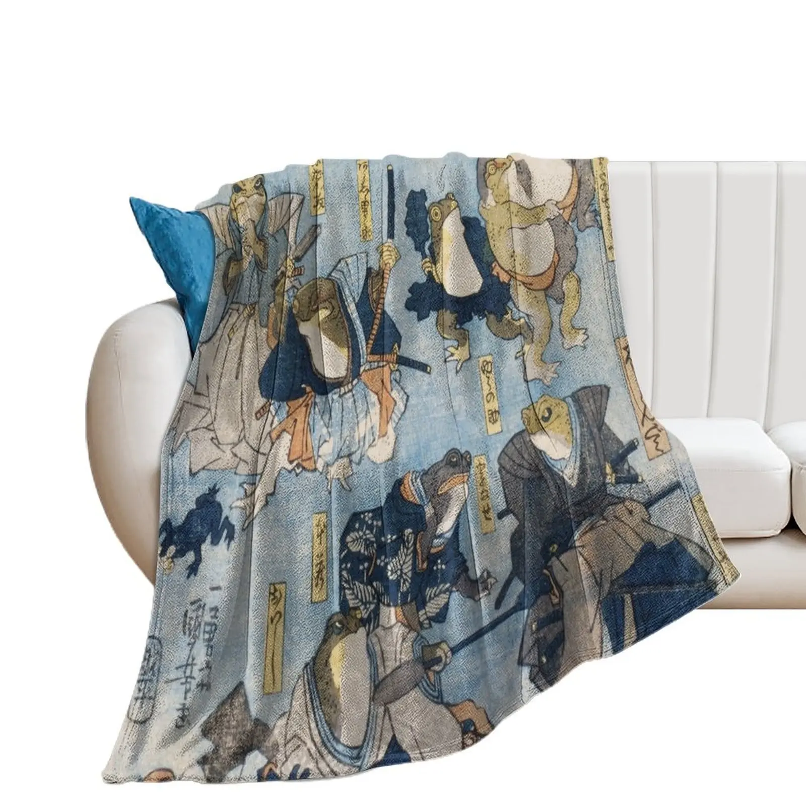 Famous heroes of the Kabuki stage played by Frogs - Utagawa Kuniyoshi Throw Blanket Softest Furrys Blankets For Baby Blankets