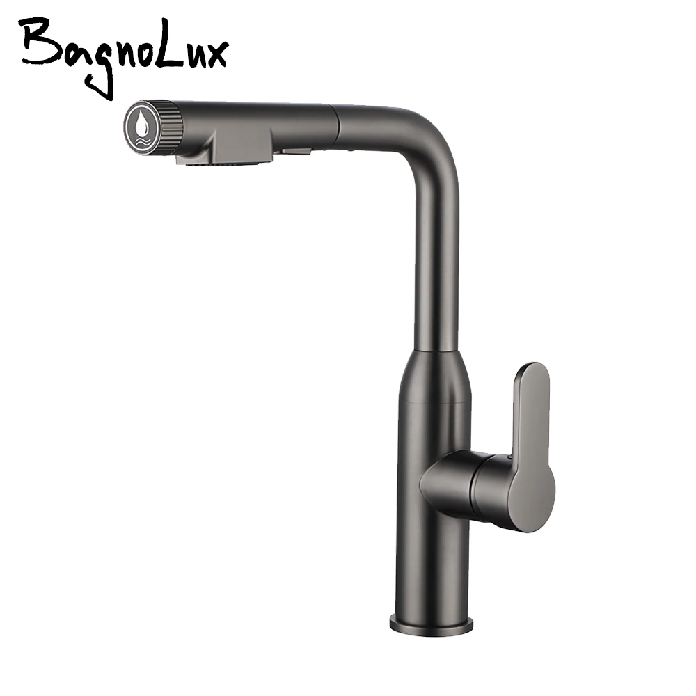 

Kitchen Faucet Gunmetal Sink Mixer 360 Swivel Single Handle Pull Out 2 Ways Sprayer Mixer Hot And Cold Tap