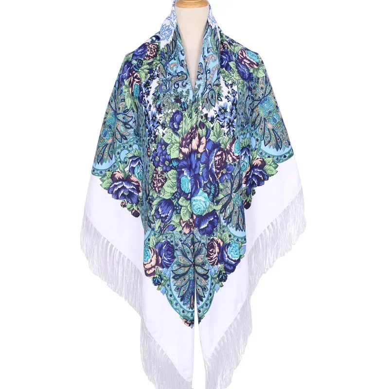 Large Size Square Shawl Women Scarf Warm Bohemian Cloak Print Vintage Fringed Beach Party Cape Blanket Wraps Designer Size 63in