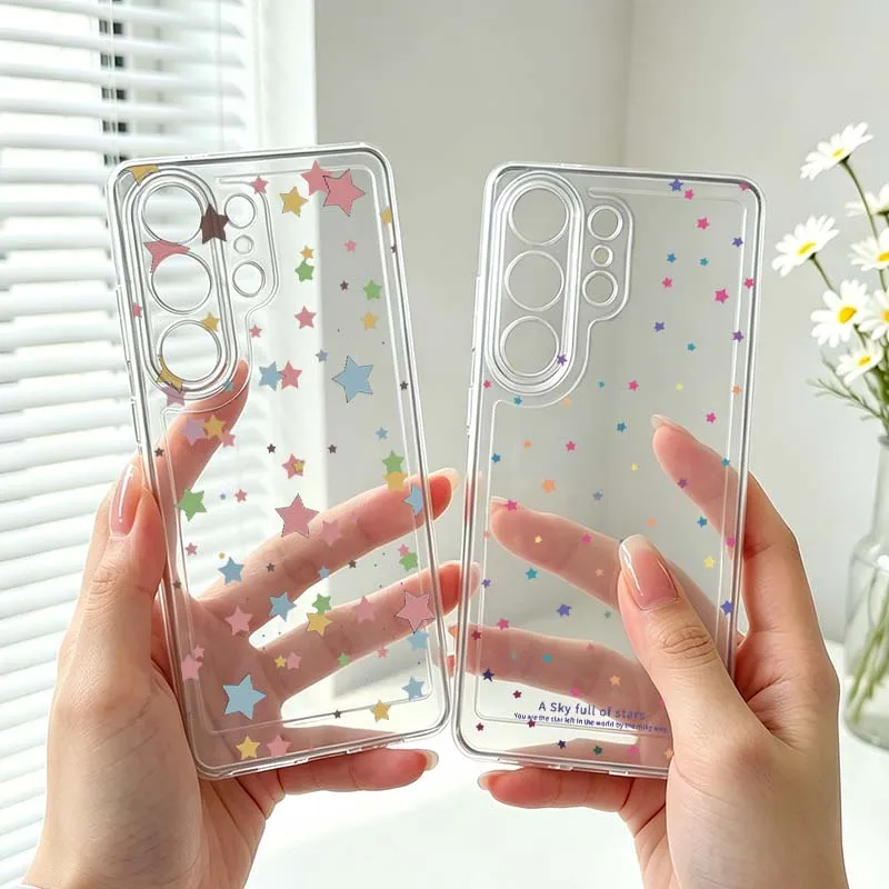 Colorful star pattern Cover For Samsung Galaxy S26 S25 S24 S23 S22 S21 S20 Ultra Plus Edge FE Transparent Phone Case