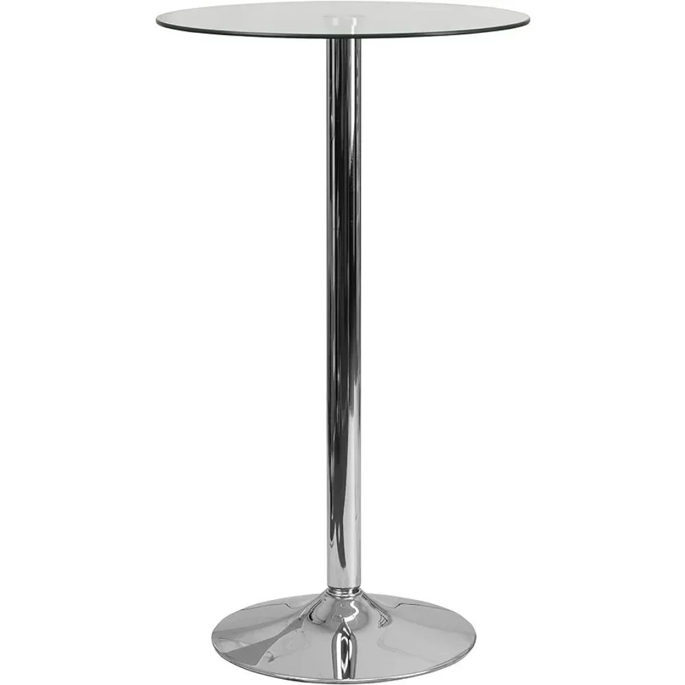 Table de bar ronde en verre avec base chromée, 23.5 po de haut, 35.5 po