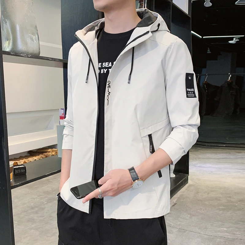 

Men's Hooded Jaet Spring Autumn 2026 New Outdoor American Loose Windproof Casual Trend Outerwear Polyester Fiber