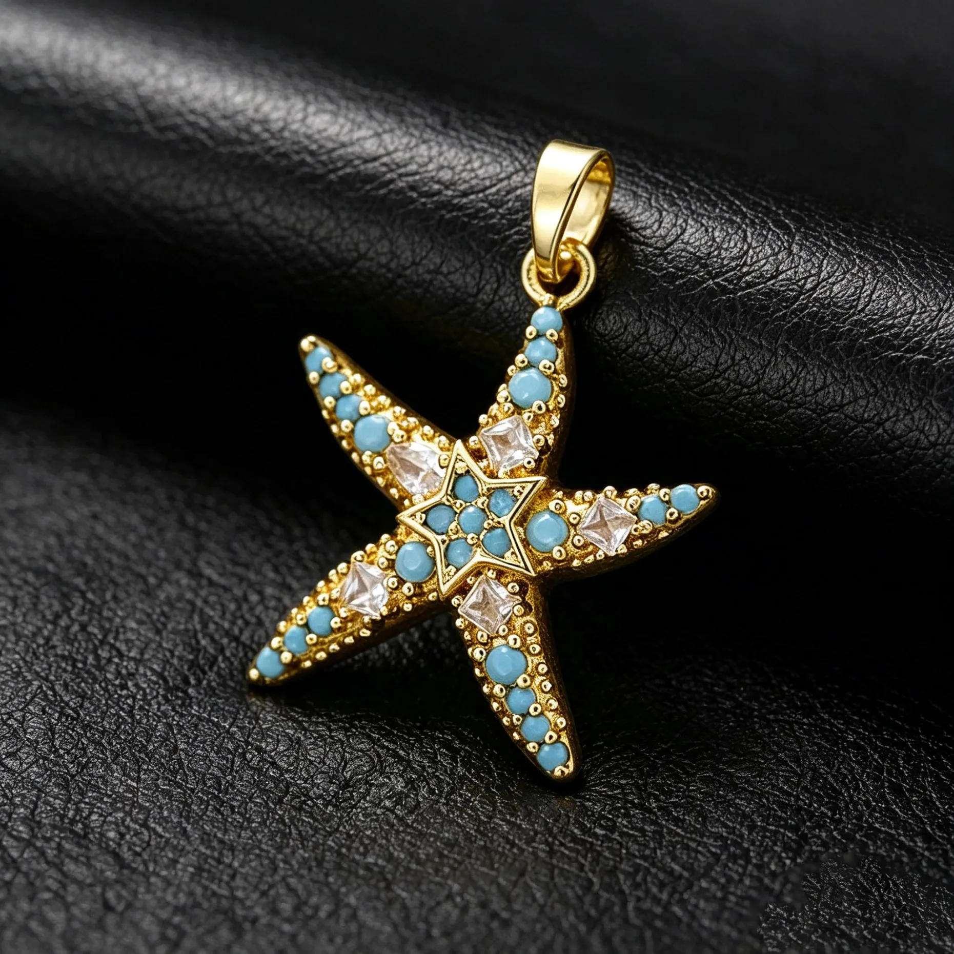 2 Stück blaue Zirkonia-Ozean-Anhänger in Seestern- und Muschelform, Melonen-Anhänger für DIY-Halsketten, Ohrringe, Schmuckherstellung, Bastelbedarf – Detail 3