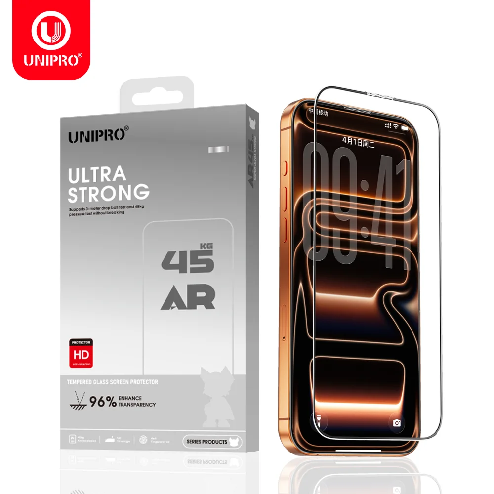 

UNIPRO Ultra Strong AR AF Tempered Glass For iPhone 17 16 15 Pro Max Screen Protector Strength 45KG Film For iPhone 17 Air 17Pro