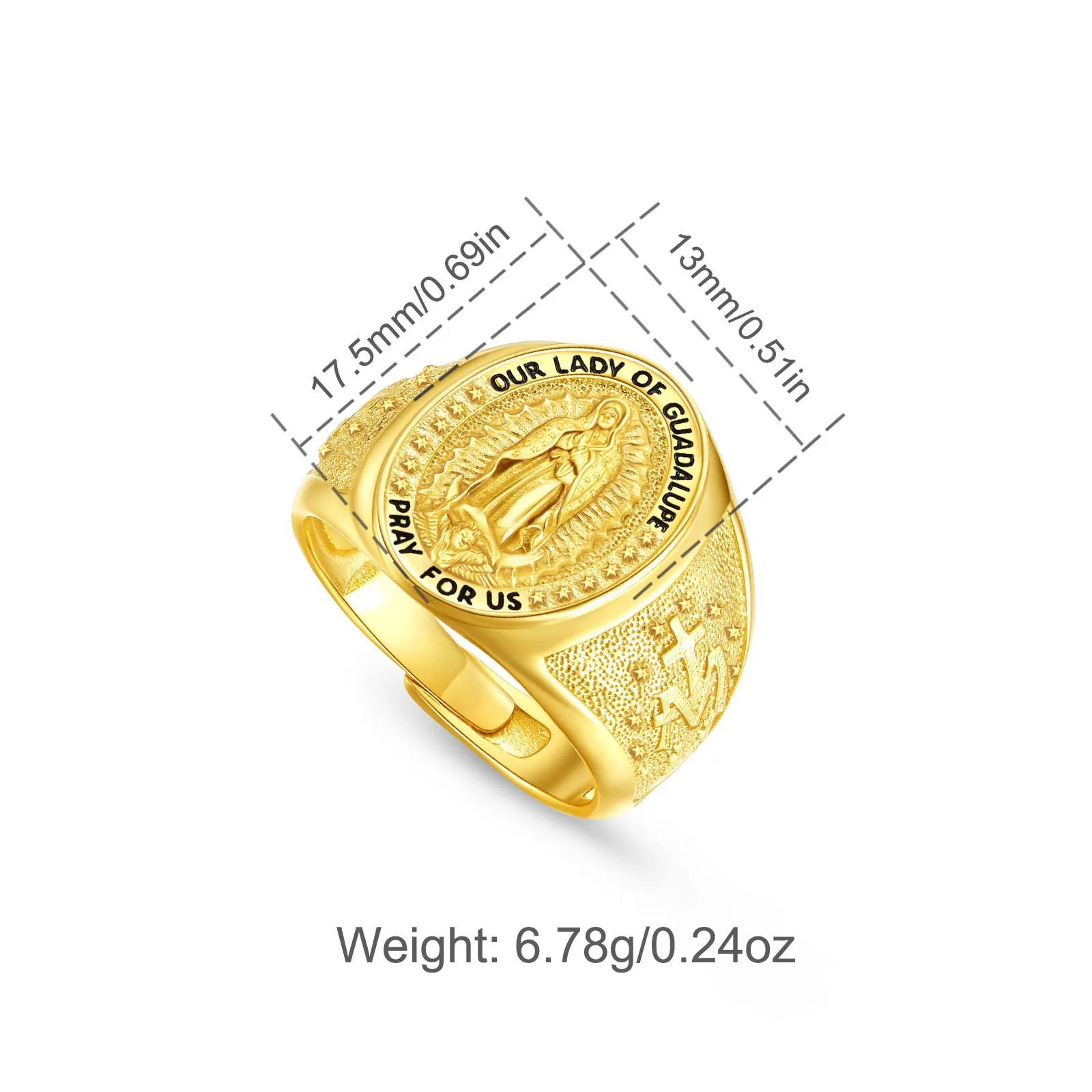 Eudora Virgin Mary Ring 925 Sterling Silver Plated 18K Gold Mother of God Cross Adjustable Ring Christian Jewelry for Women Men