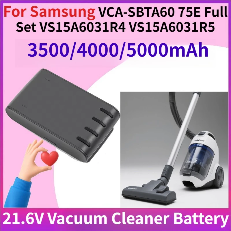 

21.6V 5000mAh Vacuum Cleaner Battery for Samsung VCA-SBTA60 75E Full Set VS15A6031R4 VS15A6031R5 Rechargeable Li-ion Batteries