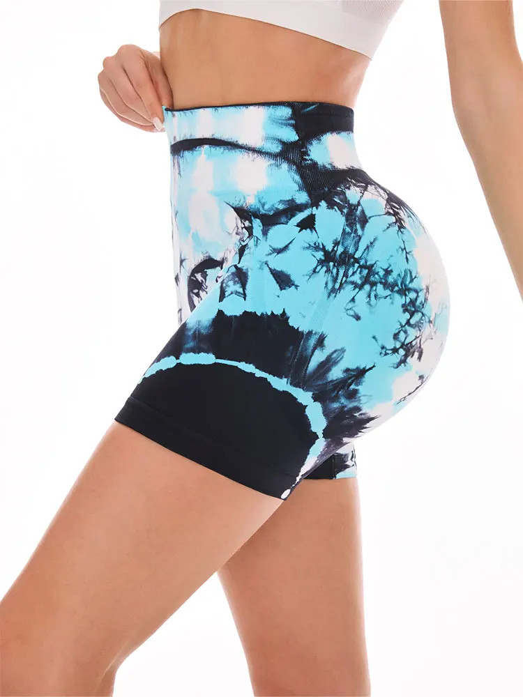 Seamless Tie Dye Yoga Shorts High Waist Quick Drying Fitness Shorts Honey Peach Lifting Hip Yoga Sports Tight Shorts