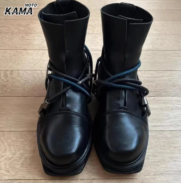 Leather Boots for Men Vintage Style Genuine Cow Leather Spring Work Shoes Botas Moto Motocross Boots 오토바이 부츠