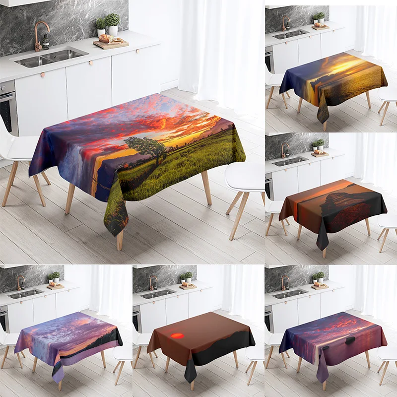 

Day Road Dusk Sunset Scenery Printed Tablecloth Outdoor Picnic Camping Antifouling Waterproof Table Home Decoration