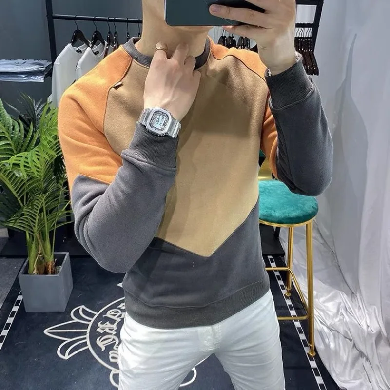 Mannelijke Sweatshirt Splitsen Ronde Hals Contrasterende Kleuren Heren Trui Luxe Herfst Designer Katoen Streetwear Goedkoop