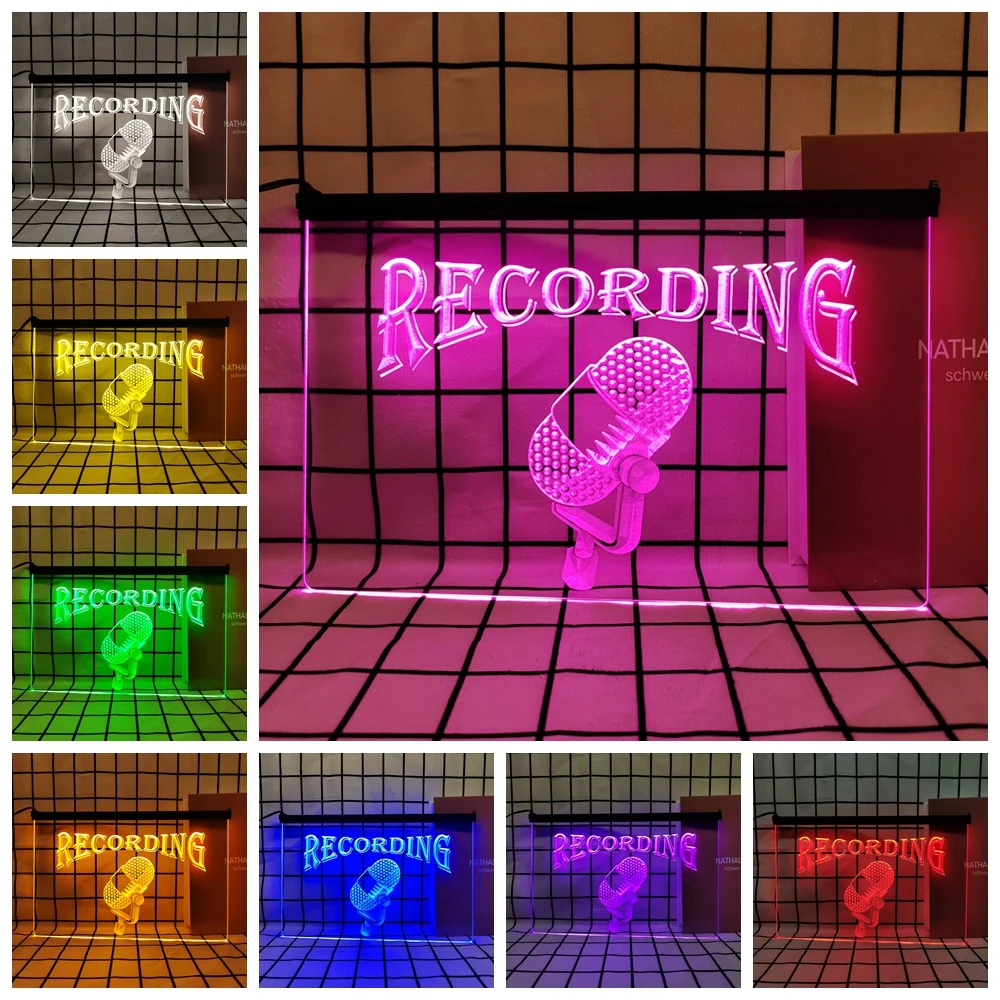 Recording On The Air Radio Studio Retro LED Neon Sign Home Decor with Vintage Plaques and Posters for Room Office