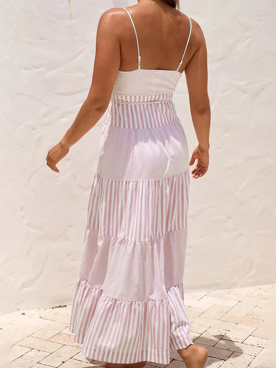 Elegant Floral Print Off-Shoulder Maxi Dress Boho Style Ruffle Sleeveless Beach Party Long Dress for Women Summer Fashion