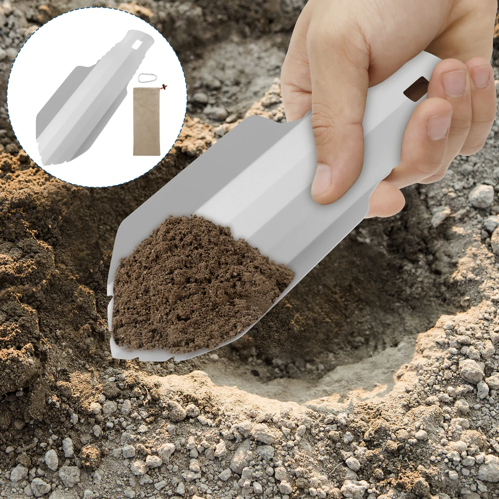 Pala da giardino in acciaio al titanio Pala da scavo versatile resistente alla corrosione con bordo curvo per escursioni in spiaggia da campeggio all'aperto