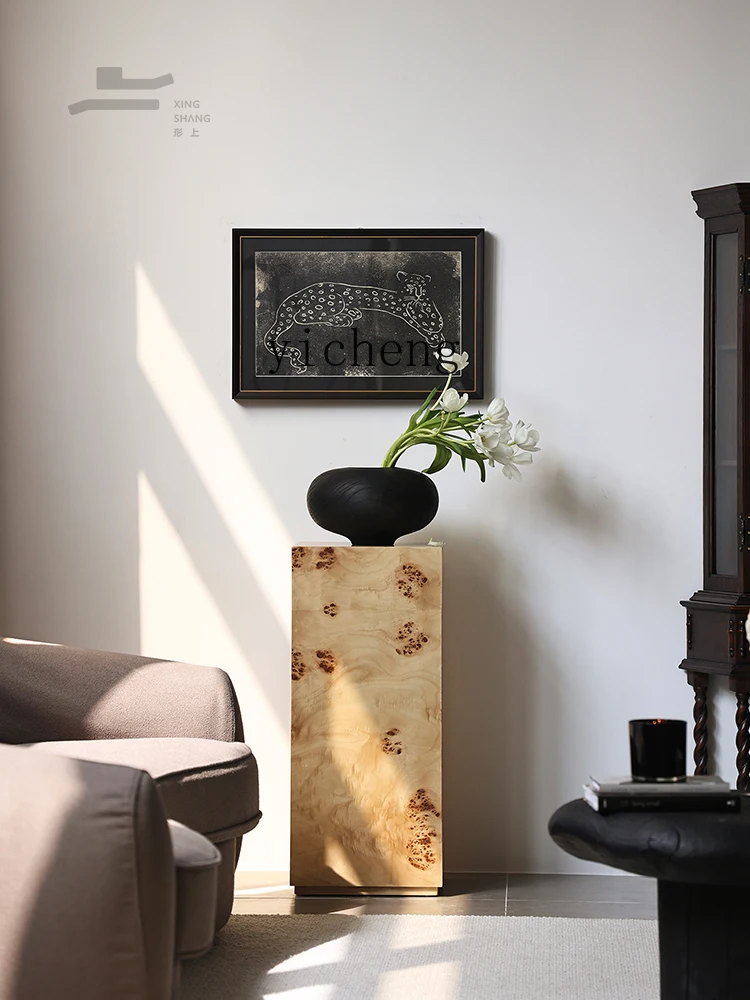 

FY Sculpture Table Wooden Base Stump Tree Bark Home Art Floor Ornament