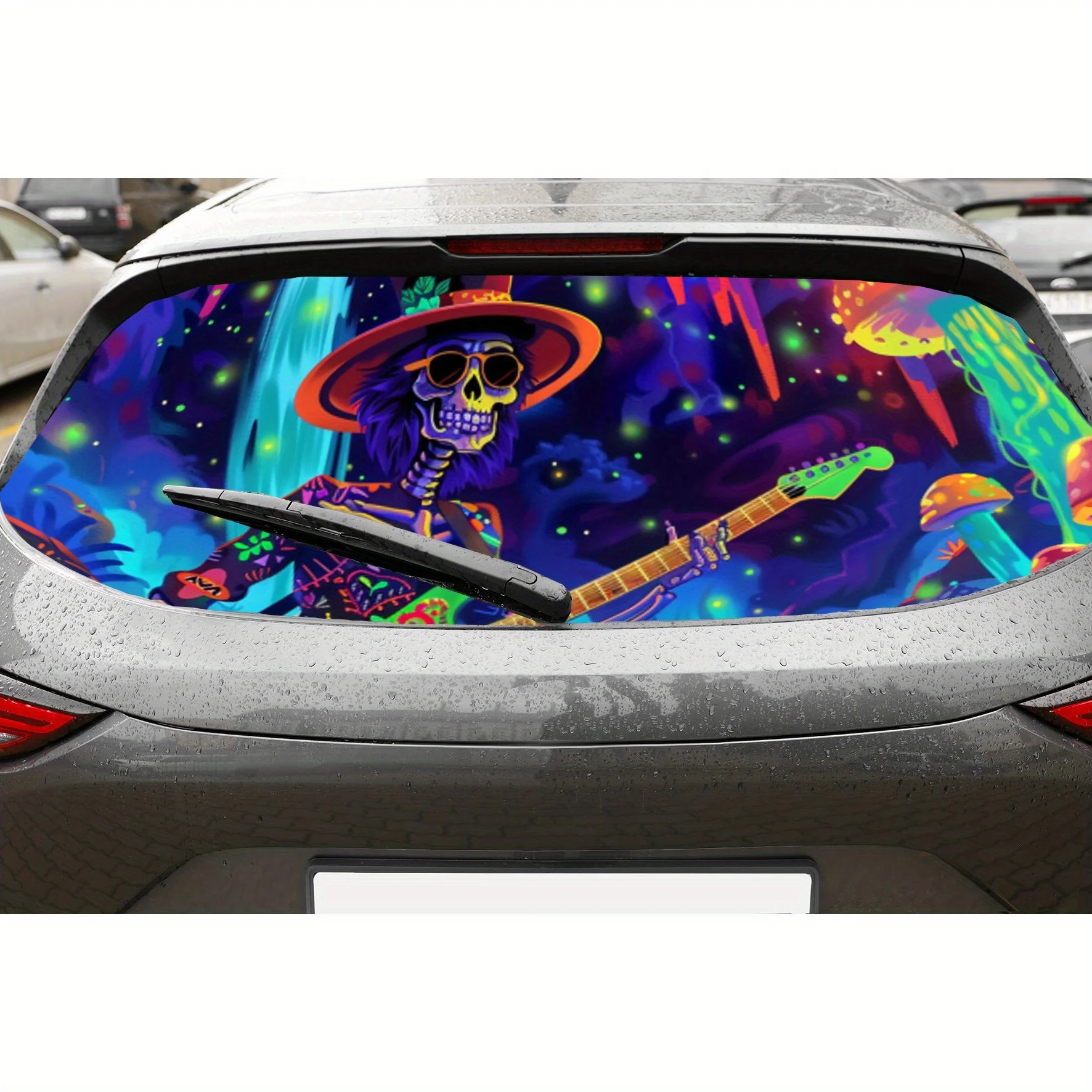 Autocollant d'enveloppe de vinyle de fenêtre arrière de voiture de crâne de carnaval artistique, autocollant d'art automatique, décoration de fenêtre arrière imperméable auto-adhésive, gen