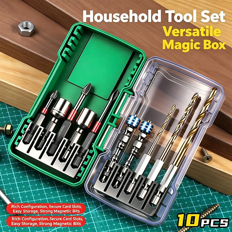 10PCS Magnetic Impact Screwdriver Bit Set, Hex Shank High Torque Strong Magnet Drill Bits, Driver for Wood Metal Home Repair