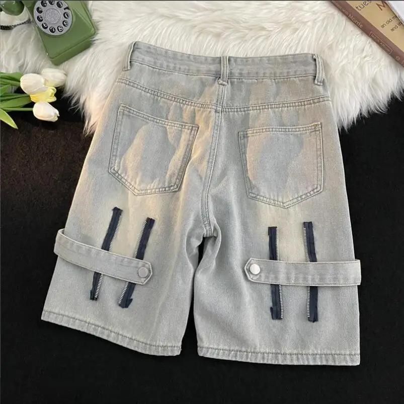 

Men Patchwork Jeans Shorts Streetwear Harajuku Denim Shorts 2024 New Hip Hop Vintage Blue Summer Casual Loose Shorts w728
