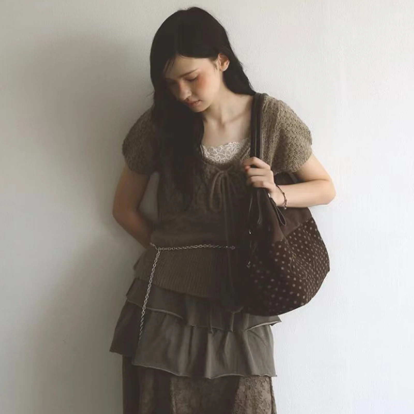 

Модная сумка Y2K в горошек для женщин и девушек, с леопардовым принтом, на плечо, с верхней ручкой, для школы и работы