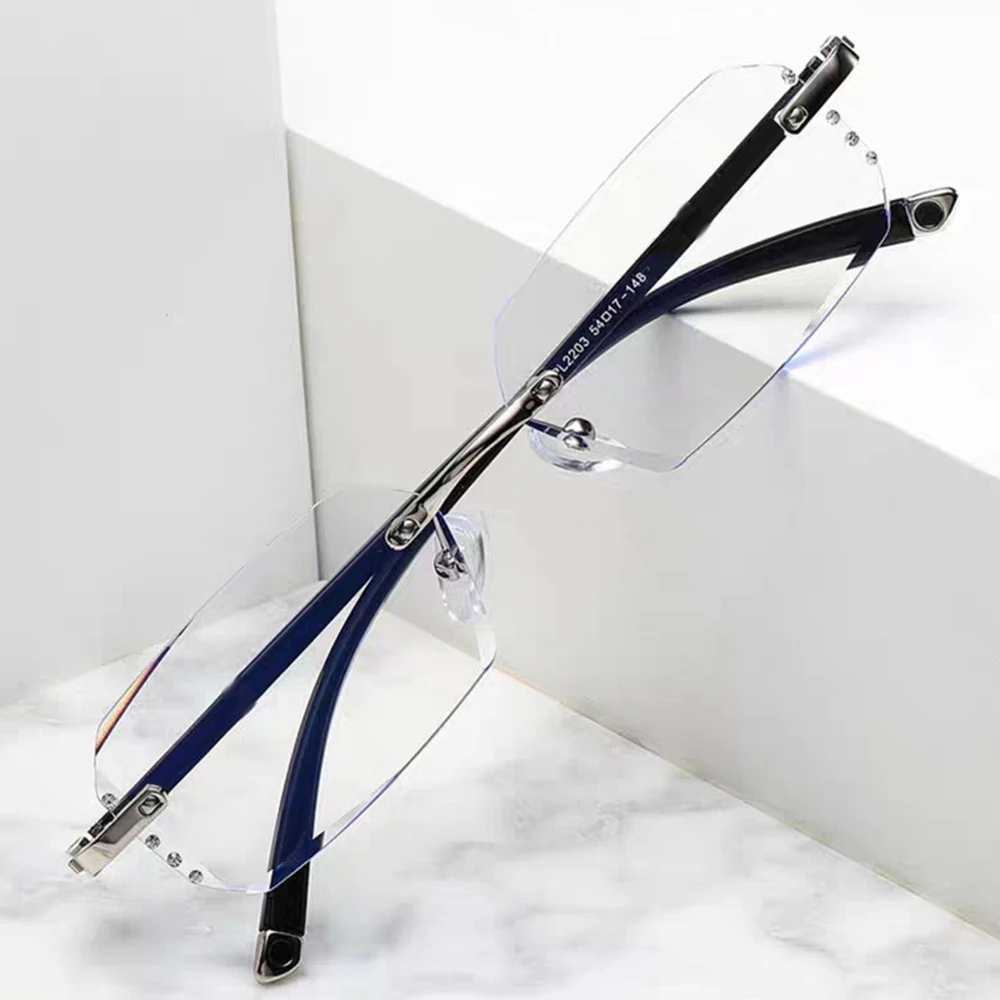 Blue Ray Blocking Anti-Blaulicht-Lesebrille Augenschutz Randlose Schnittkante Hyperopiebrille Ultraleichter Luxus – Detail 9