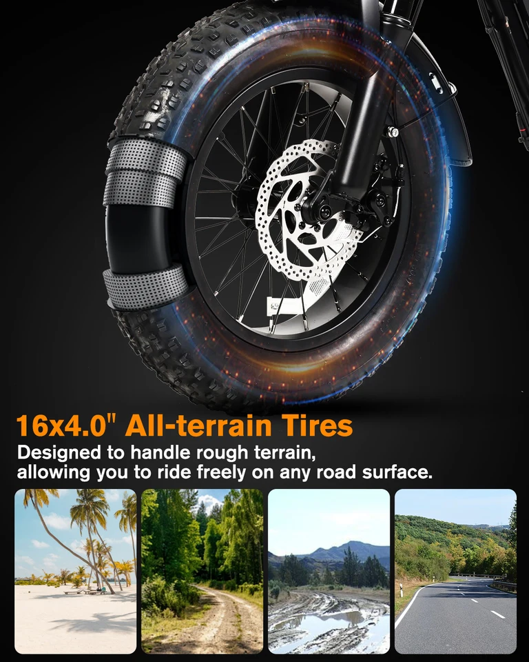 1500W peak Motor Bodywel M16 PRO Fat Tire Electric Bike, 48V 15.6Ah Removable Battery, 40 Mile Range,16"x4.0 Off-Road E-Bike, UL2849–Ships from US image 6
