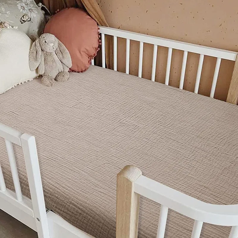 133*71*22CM Breathable Cotton Fitted Crib Sheets for Baby Crib Mattress Cover Soft Bedding Set of Solid Color Infant Bed Sheet