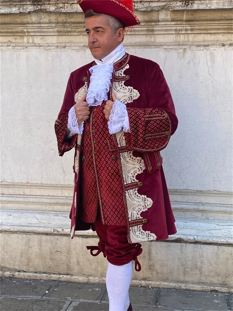 

18th Century Men Red Victorian Aristocrat Gentleman Rococo Baroque Costume Historical Masquerade Ball Gown
