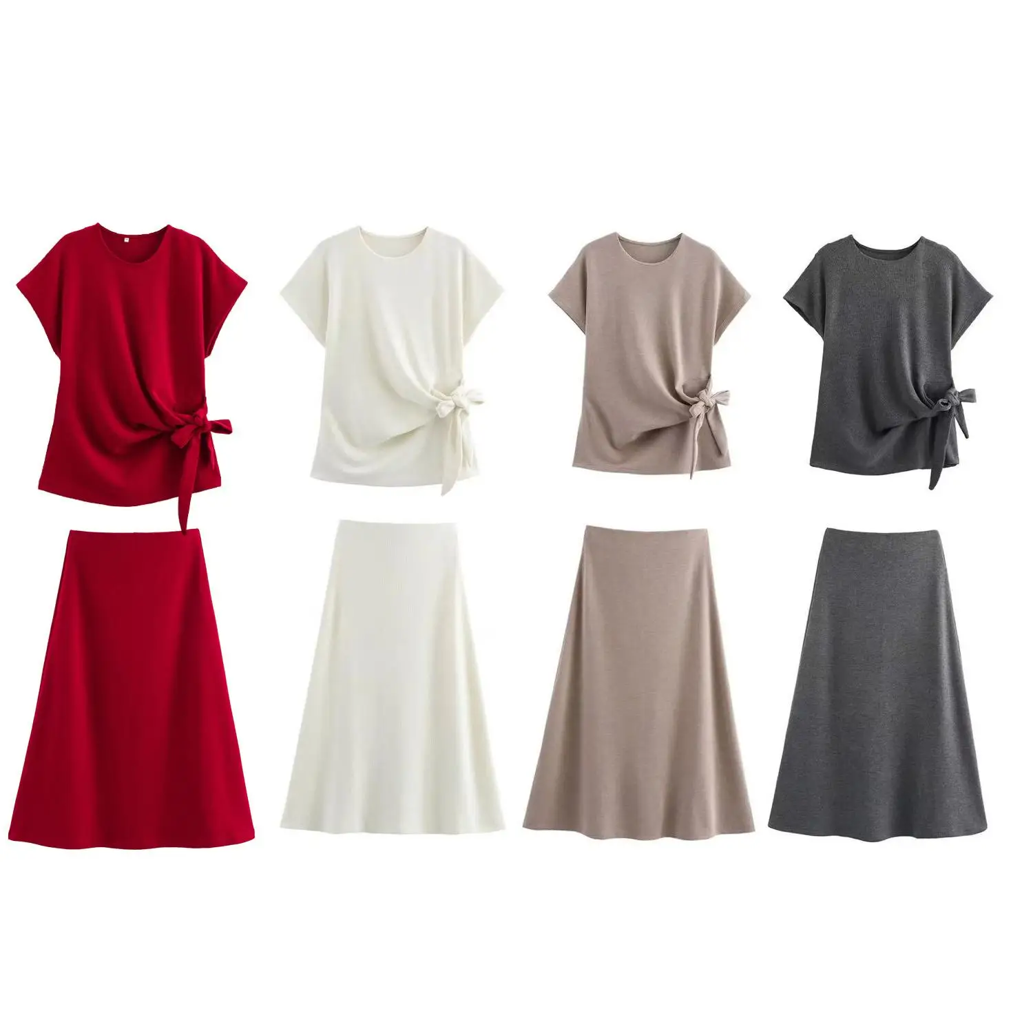 

ZBZA Spring New Women's Faion Soft Top Set Wind Design Knot Decoration Two-Piece Polyester Fiber Long Pants ort Sve ro...