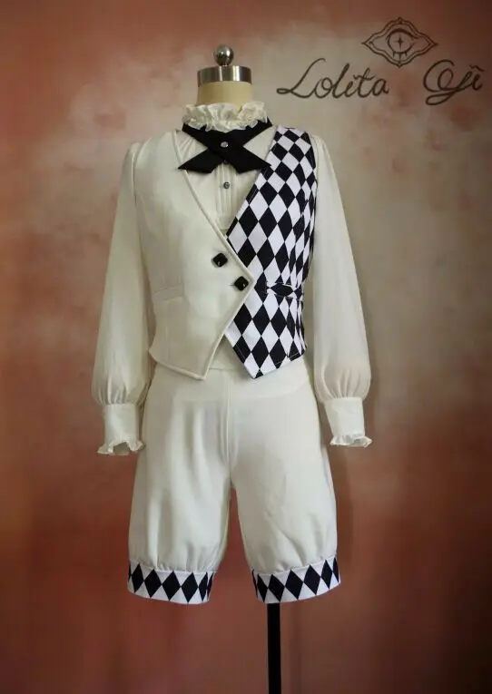 

Mens White Black Plaid Clown Costume Joker Outfits Top Vest Pants Full Set Gothic Vintage Halloween Carnival Fancy Suit