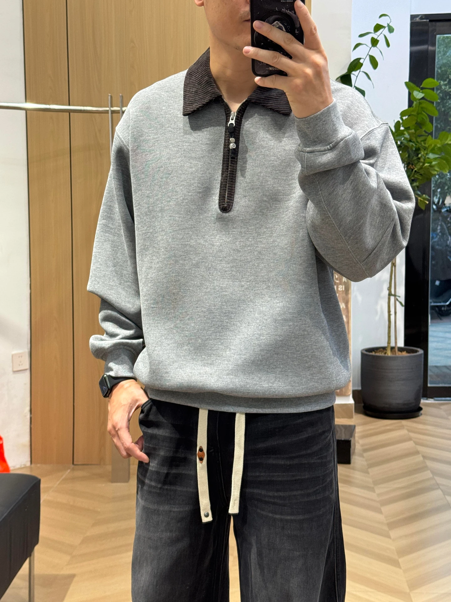 Camiseta  Masculina de Manga Longa com Capuz, Estilo Casual, Bloco de Cores, Gola com Meio Zíper, Tendência Outono, Respi...