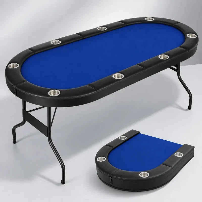 Foldable Poker Table for 8 Players with Baccarat and Sic Bo Layouts Chips Included