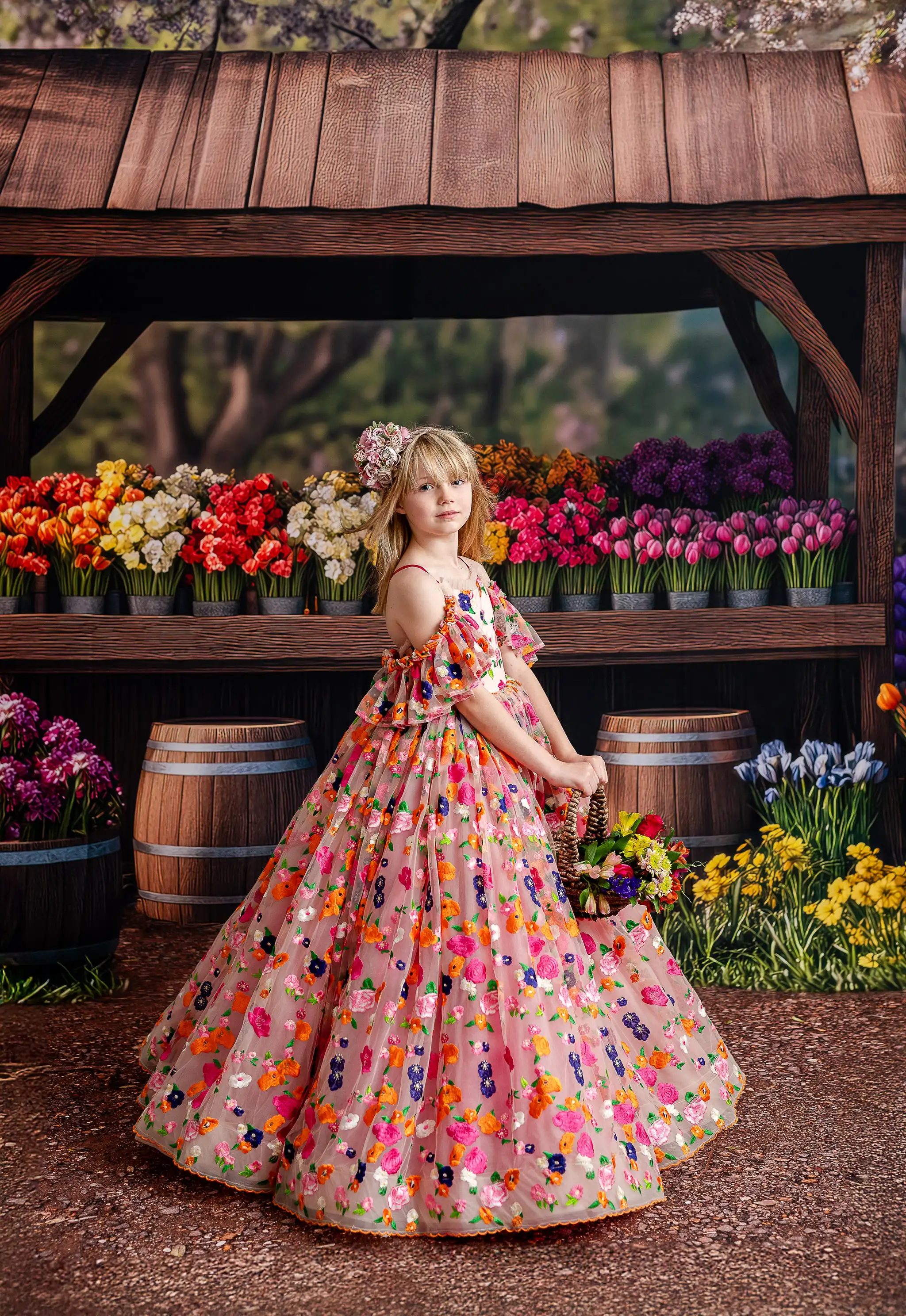 Rustic Spring Flower Stand Background for Photography Adult Family Portrait Floral Jungle Cake Smash Child Backdrops Photocall