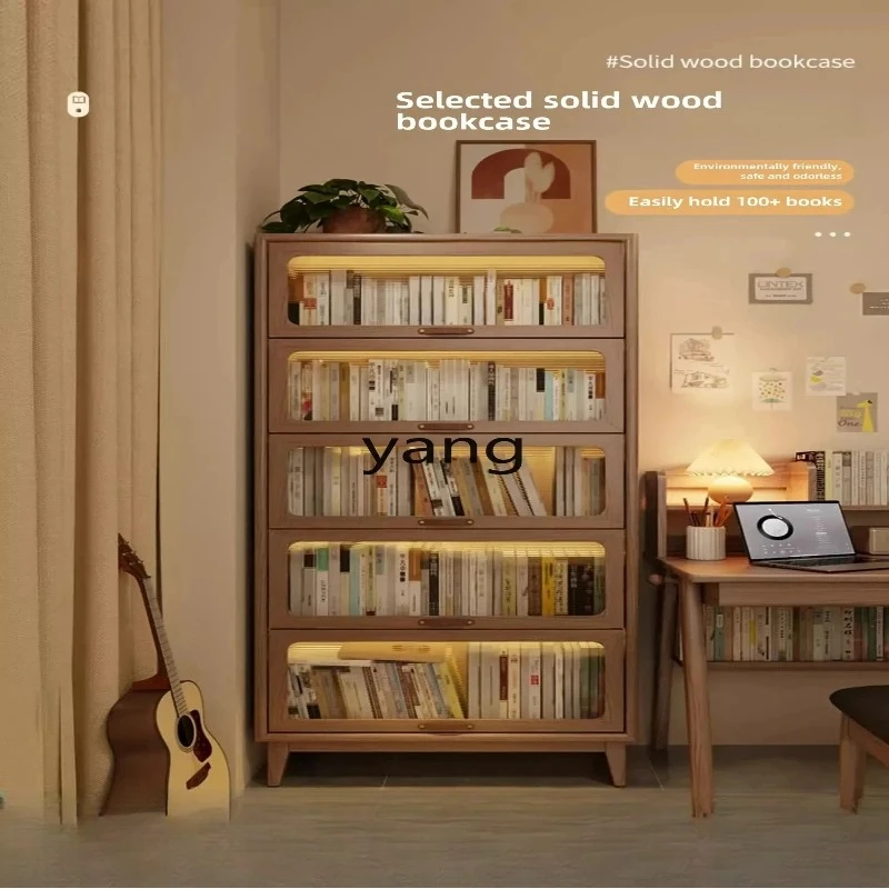 LH, dust-proof bookcase glass door solid wood bookshelf shelf with door floor-to-ceiling cabinet