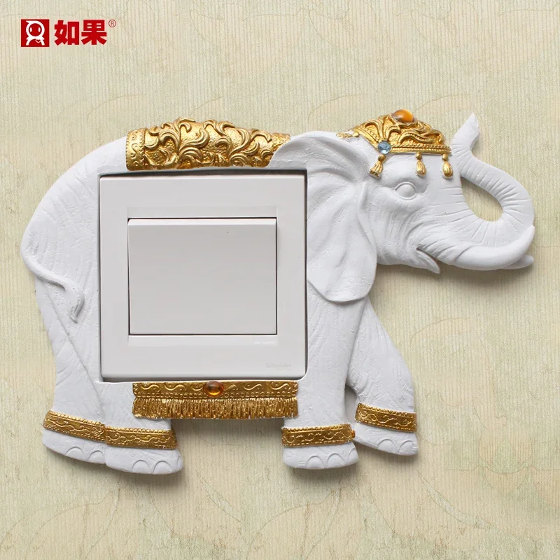 European Elephant Switch Sticker Resin Socket  Decoration Set Wall  Creative Personality Home  Protective