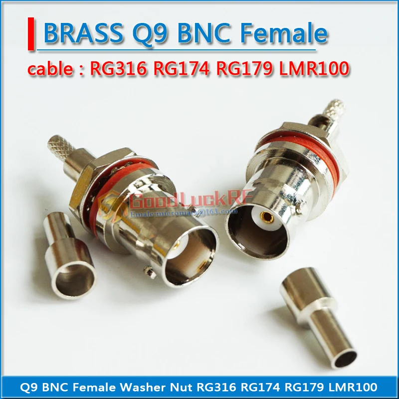 Q9 BNC Female O-ring Bulkhead Panel Mount Nut Window Plug Crimp for RG174 RG316 RG179 LMR100 RF Coaxial connector Adapter BRASS