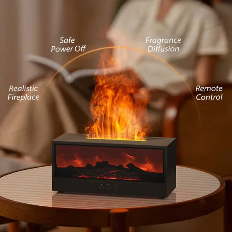 Creative Simulation Fireplace Humidifier Aromatherapy Diffuser Flame Fireplace Ultrasonic Humidifier With Remote