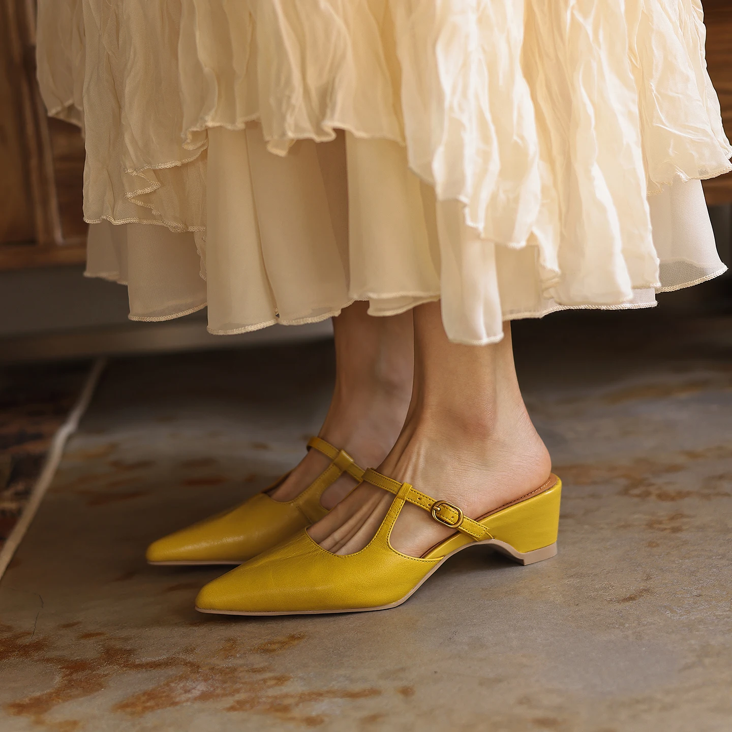 

Genuine Leather Sheepskin Women's Sandals,Pointed Toe High Heels,Summer Women Mules,Modern Slippers Fashion Women Shoes