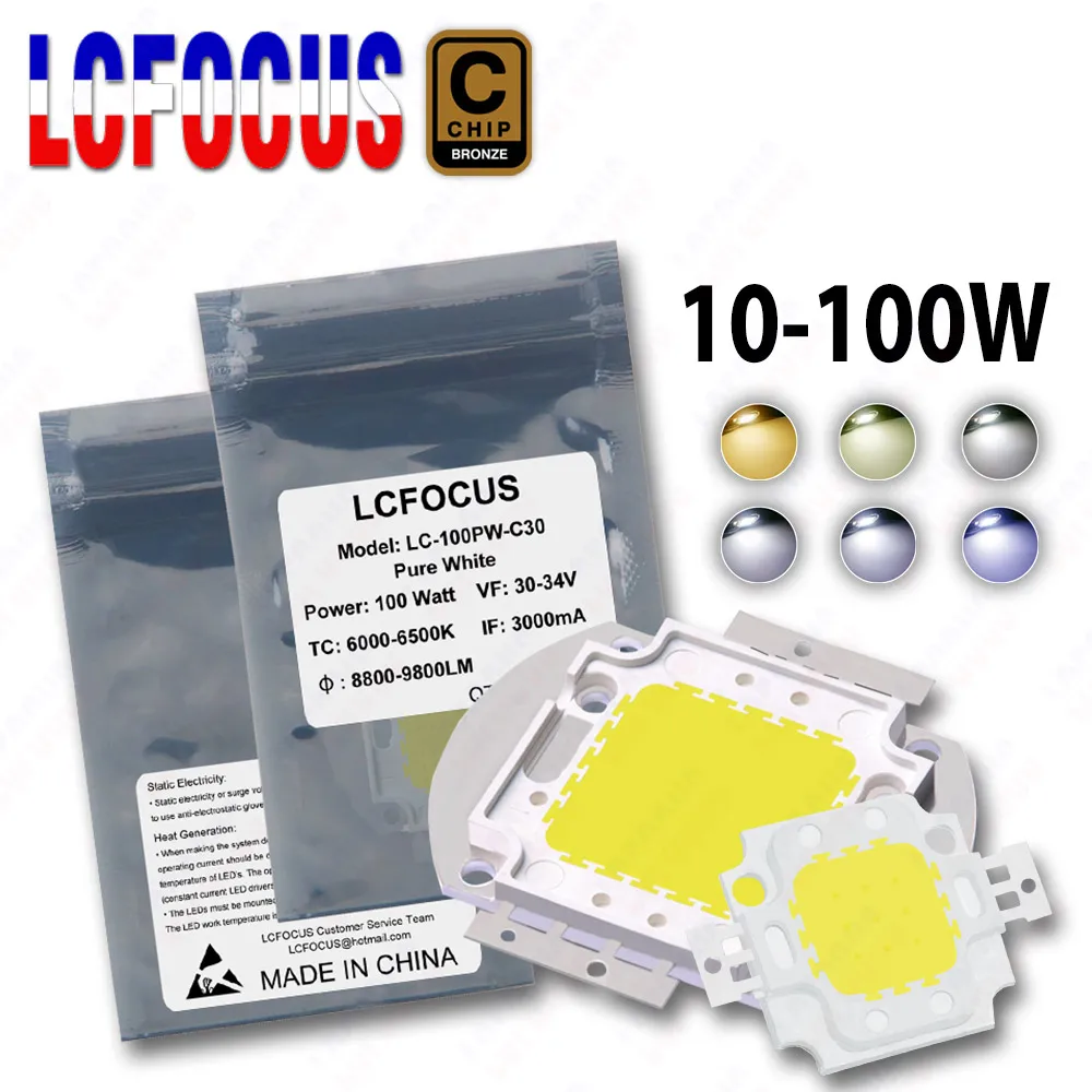 10W 20W 30W 50W 100W LED Chip Warm Natural Cool White 3000K 4000K 6000K 10000K 20000K 30000K COB Floodlight Bulbs Light Beads