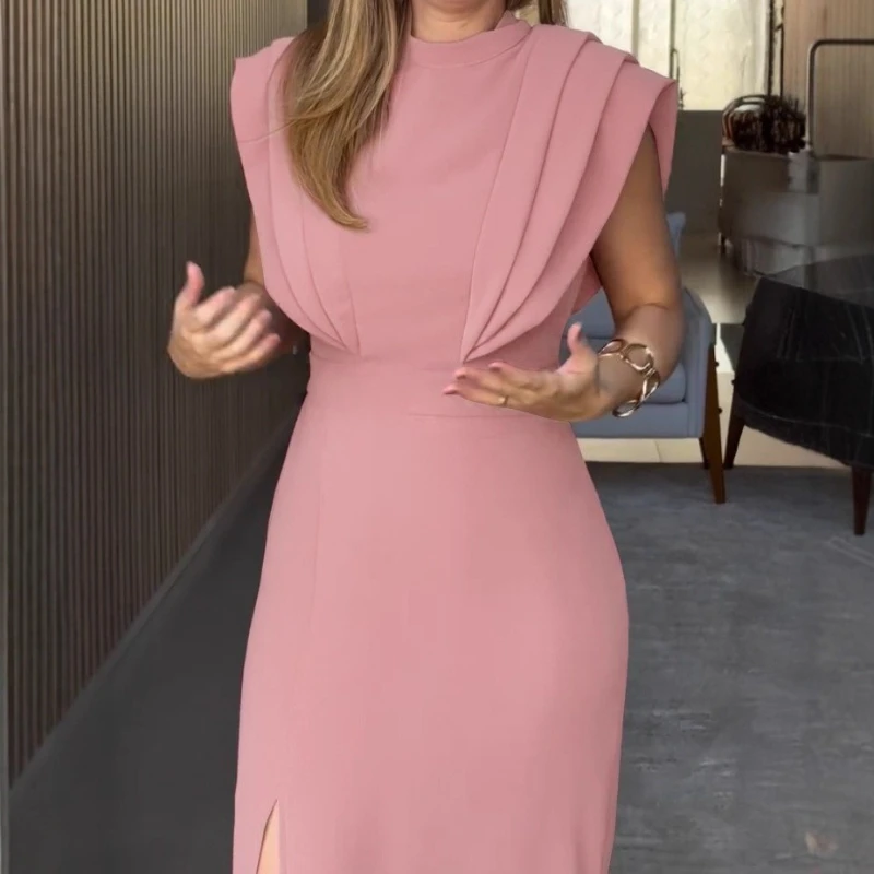 

Elegant Long Dresses Women Autumn 2025 Round Neck High Waist Vestidos Streetwear Sleeveless Skirt Splice Y2k Party Night Dress