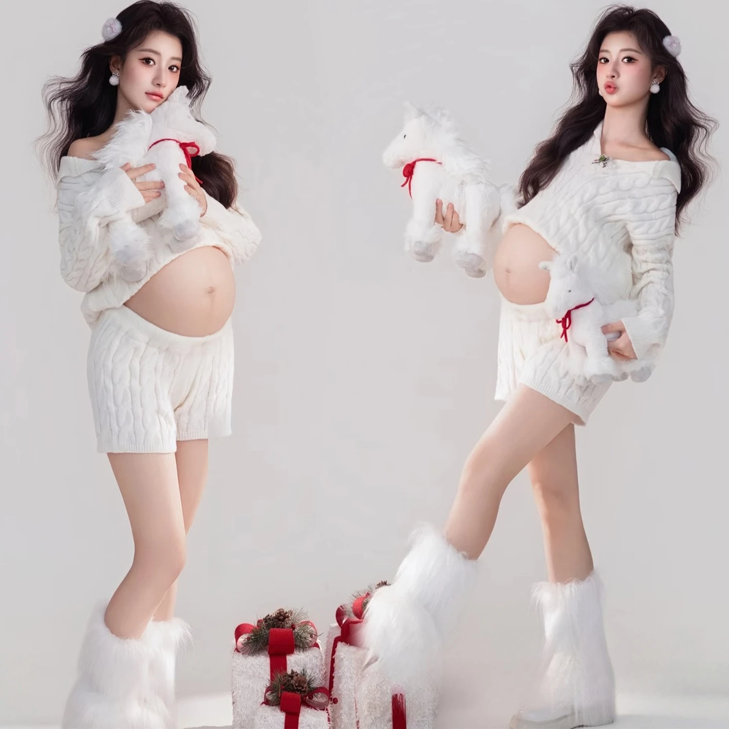 women-photography-clothing-white-elegant-sweet-knitted-sweater-with-shorts-2pcs-set-for-female-studio-photoshoot-accessories
