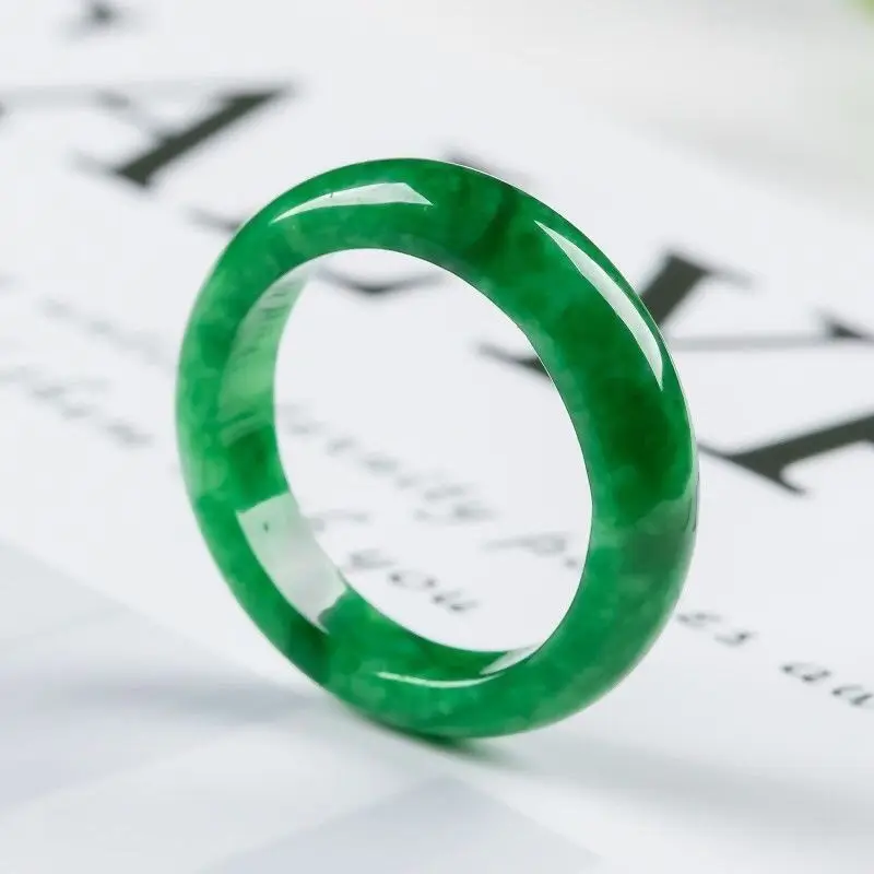 Jade Ring Natural Burmese Jadeite Ring Jewelry Fine Jewelry Dry  Flowering Green Finger Ring Men Women Emerald Jades Stone Rings