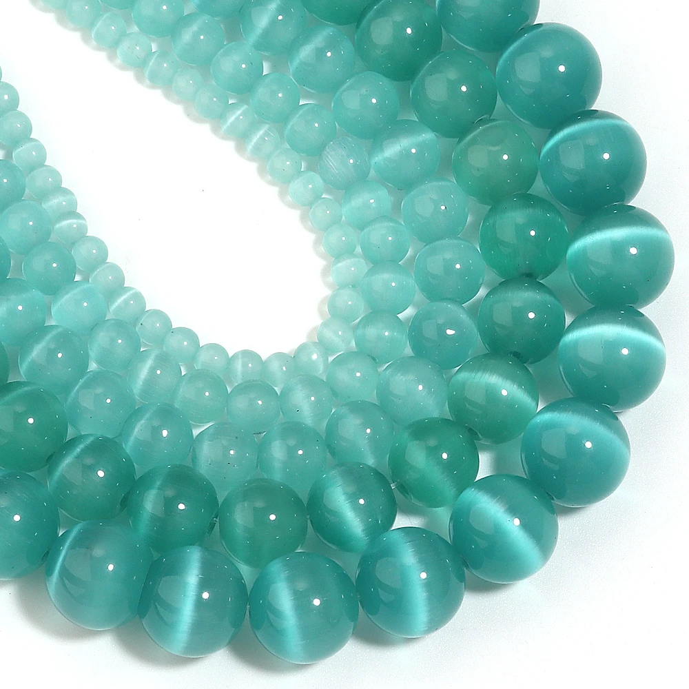 1 Strand 4/6/8/10/12mm Green Sea Blue Cat Eye Stone Beads Round Loose Beads For Jewelry Making DIY Bracelet Necklace Accessories