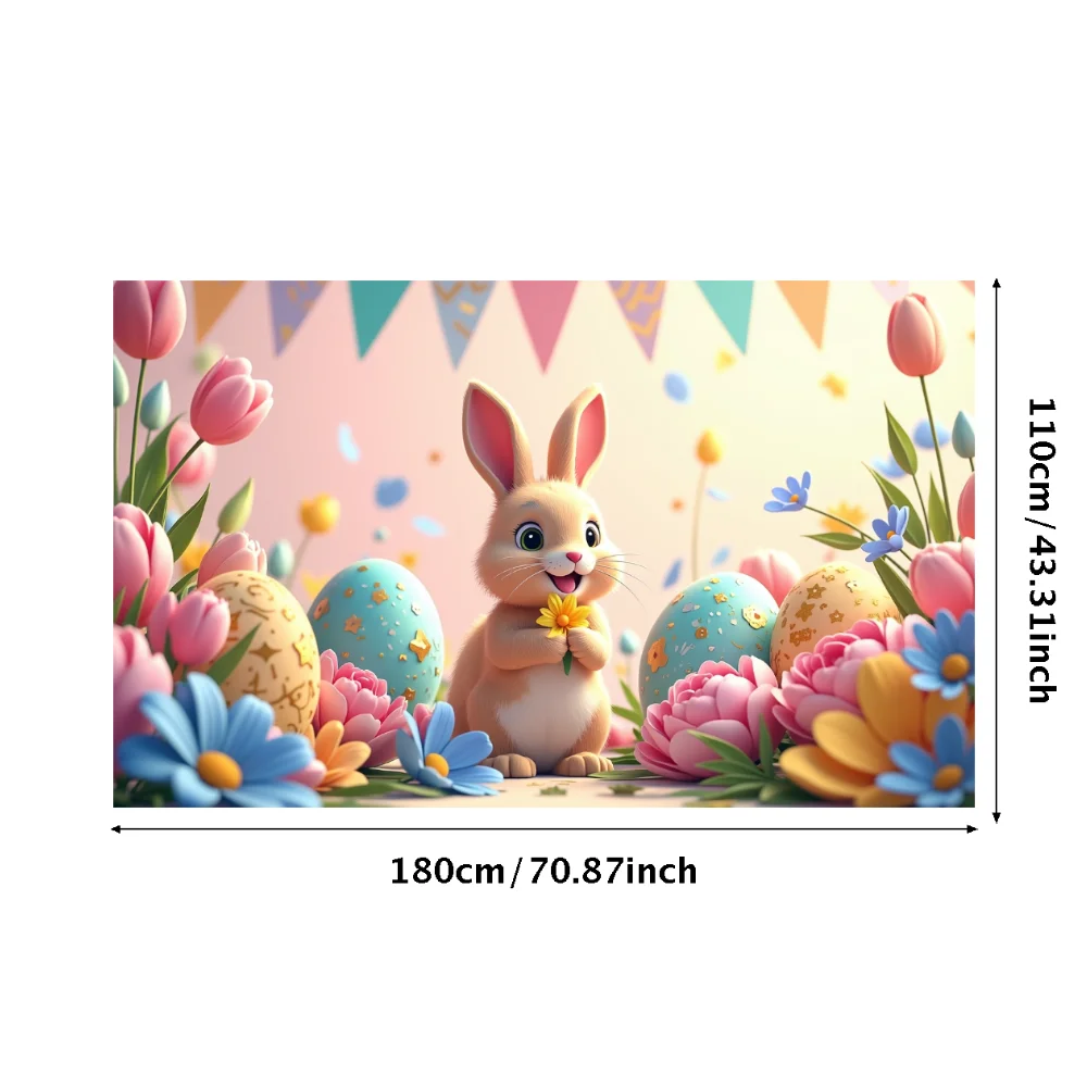 Easter Spring Backdrop for Kids Party Decorations with Cute Bunny and Floral Eggs Photography Colorful Banner Background