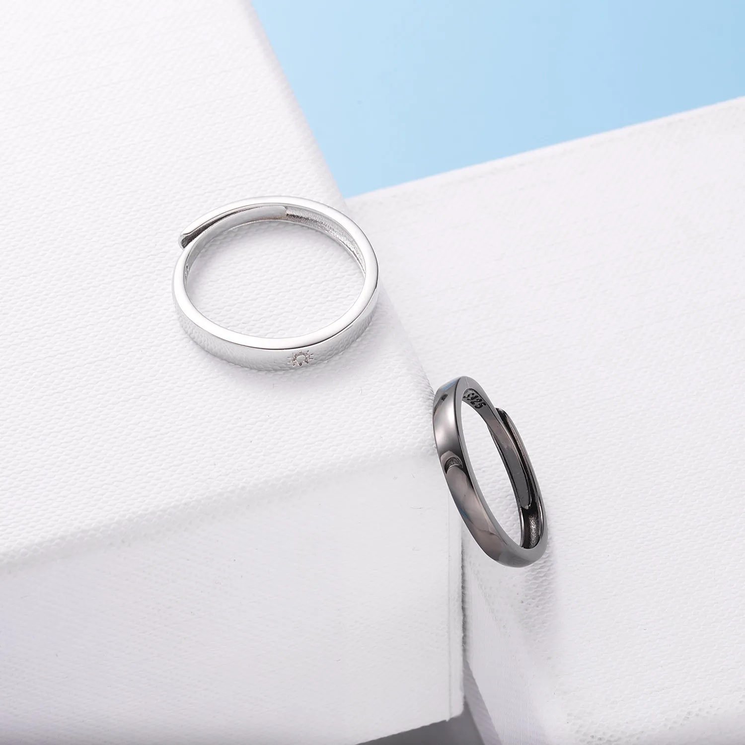Klassischer offener Paarring mit Sonne und Mond für Damen und Herren, romantisch, schwarz, weiß, passender Fingerring-Set, Schmuck, Hochzeitstag, Geschenke – Detail 17