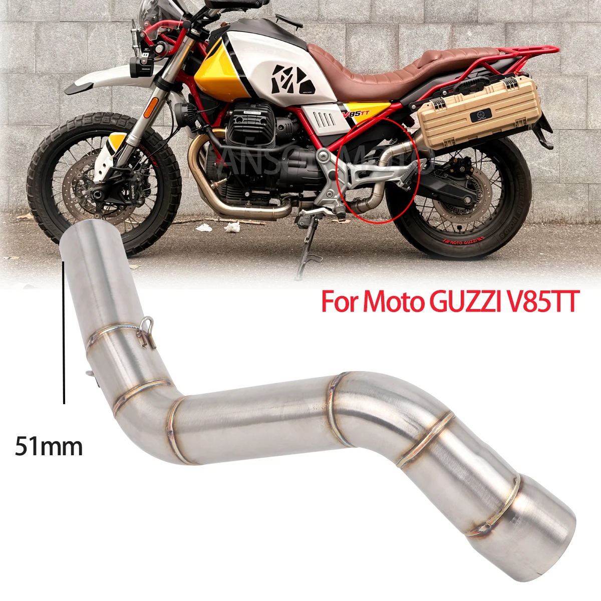 Slip-on Exhaust Mid Pipe For MOTO GUZZI V85TT 2018-2025 V85 TT Euro 5 V85 Escape Motorcycle Exhaust Mid Link Pipe 51mm Modify