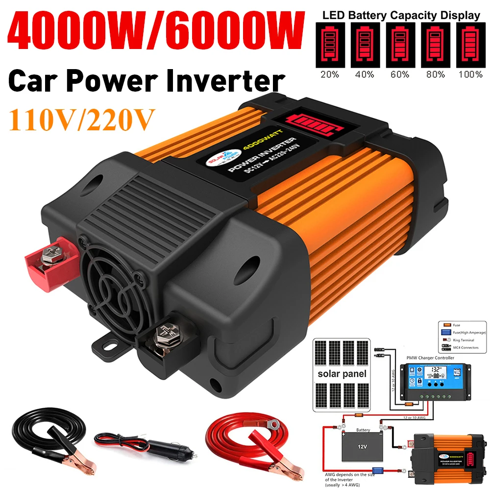 Car Power Inverter LED Battery Display Voltage Transformer 110/220V 6000W 4000W Car Power Inverter Converter Transformer