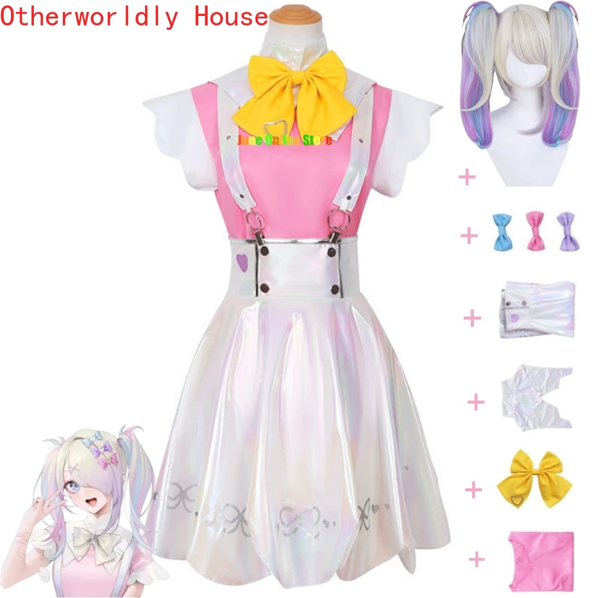 

Game Needy Girl Overdose Angel Ame KAngel Cosplay Costume Lovely Pink Camisole Skirt JK Uniform Woman Kawaii Christmas Suit