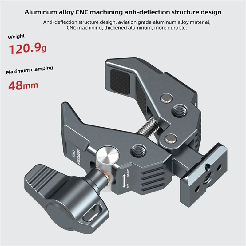 Superabrazadera multifuncional de garra de cangrejo con Base NATO, potente abrazadera fija para monitores de cámara DSLR, micrófono, luces Led, fácil de usar